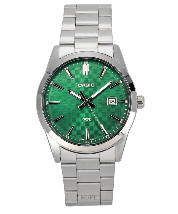 Montre Casio Standard analogique en acier inoxydable avec cadran vert et quartz MTP-VD03D-3A1 pour homme