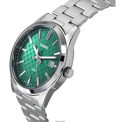 Montre Casio Standard analogique en acier inoxydable avec cadran vert et quartz MTP-VD03D-3A1 pour homme