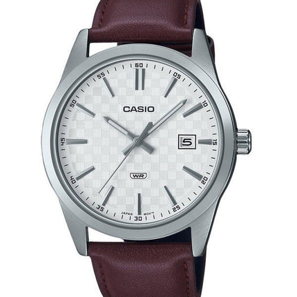 Montre pour homme Casio Standard analogique avec bracelet en cuir et cadran blanc à quartz MTP-VD03L-5A