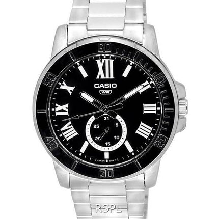 Casio Analogique Acier Inoxydable Cadran Noir Quartz MTP-VD200D-1B MTPVD200D-1B Montre Homme