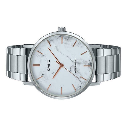 Montre analogique Casio Standard en acier inoxydable avec cadran blanc inspiré du marbre pour homme MTP-VT01DM-7A