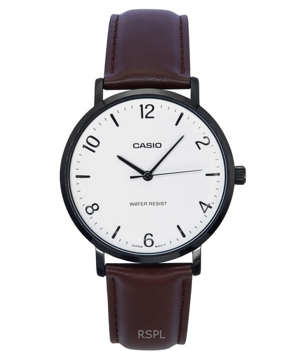 Montre analogique Casio Standard pour homme, bracelet en cuir, cadran blanc, quartz, MTP-VT03BL-7B