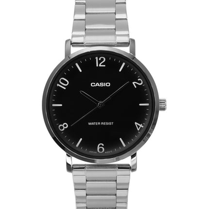 Montre analogique Casio Standard pour homme, acier inoxydable, cadran noir, quartz, MTP-VT03D-1B