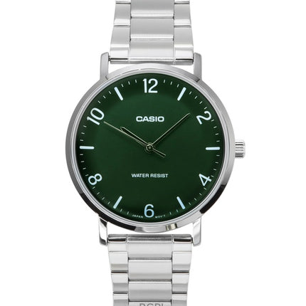 Montre analogique Casio Standard pour homme, acier inoxydable, cadran vert, quartz, MTP-VT03D-3B