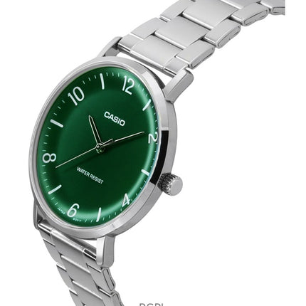 Montre analogique Casio Standard pour homme, acier inoxydable, cadran vert, quartz, MTP-VT03D-3B