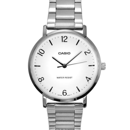 Montre analogique Casio Standard pour homme, acier inoxydable, cadran blanc, quartz, MTP-VT03D-7B