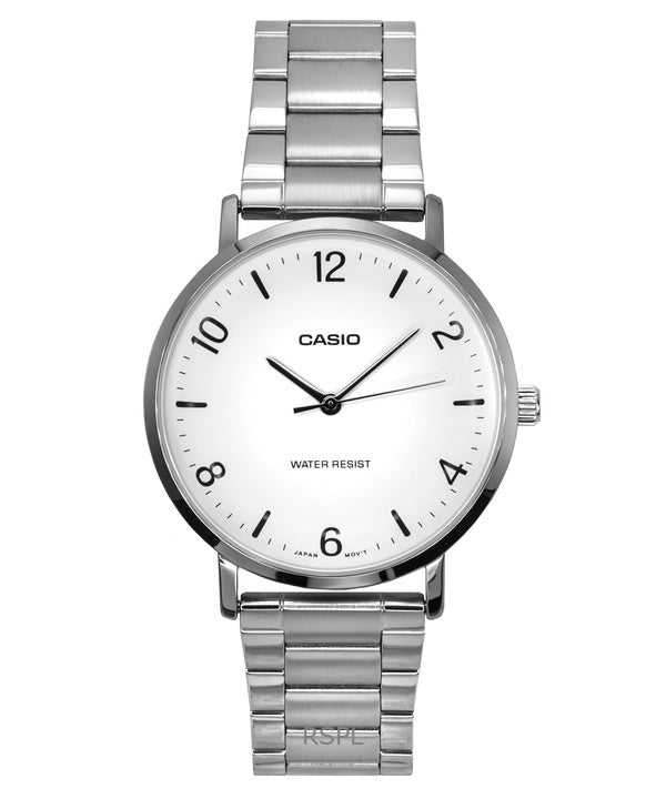 Montre analogique Casio Standard pour homme, acier inoxydable, cadran blanc, quartz, MTP-VT03D-7B