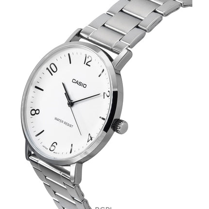 Montre analogique Casio Standard pour homme, acier inoxydable, cadran blanc, quartz, MTP-VT03D-7B