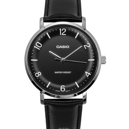 Montre analogique Casio Standard pour homme, bracelet en cuir, cadran noir, quartz, MTP-VT03L-1B
