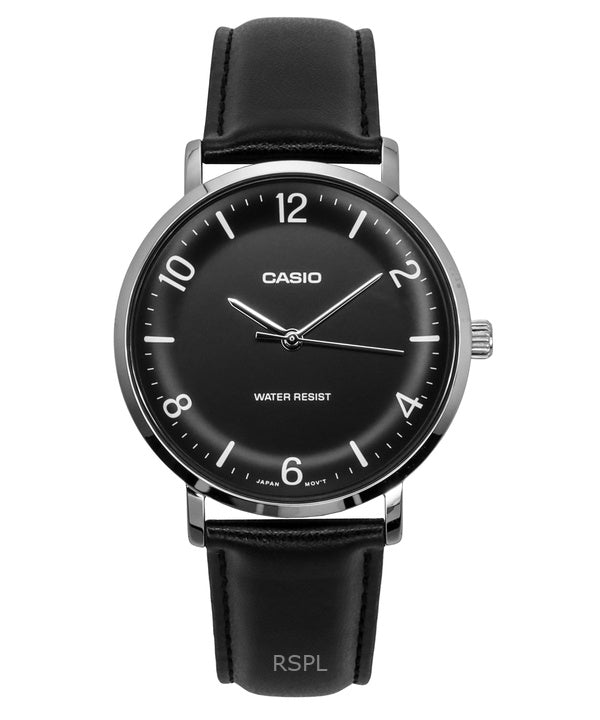Montre analogique Casio Standard pour homme, bracelet en cuir, cadran noir, quartz, MTP-VT03L-1B