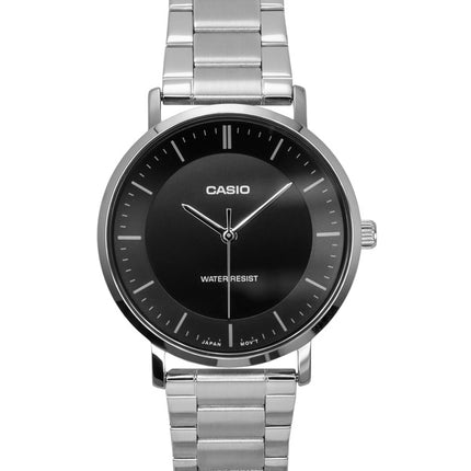 Montre analogique Casio Standard pour homme, acier inoxydable, cadran noir, quartz, MTP-VT04D-1E