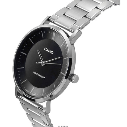 Montre analogique Casio Standard pour homme, acier inoxydable, cadran noir, quartz, MTP-VT04D-1E