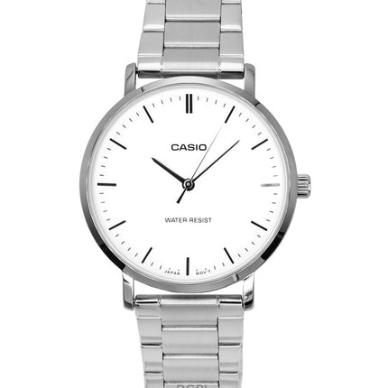 Montre analogique Casio Standard pour homme, acier inoxydable, cadran blanc, quartz, MTP-VT04D-7E