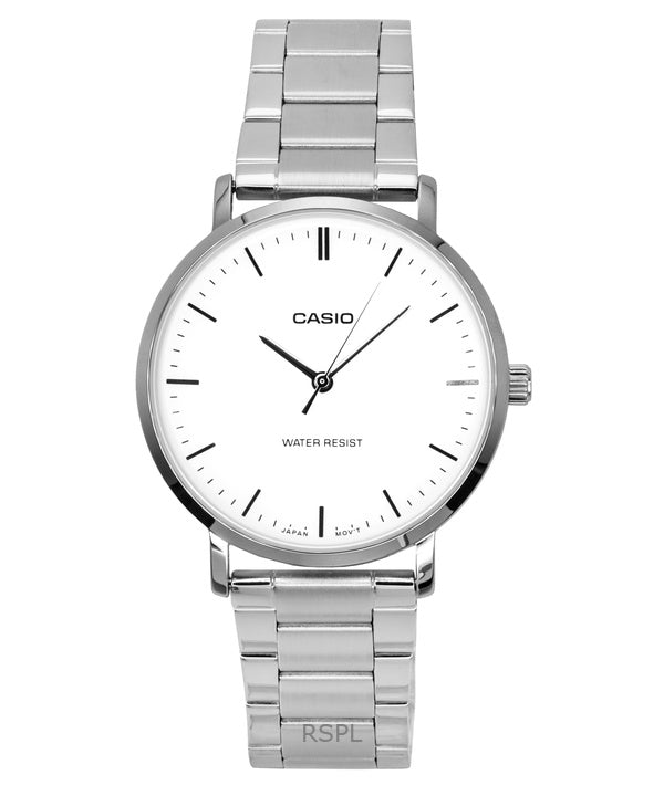 Montre analogique Casio Standard pour homme, acier inoxydable, cadran blanc, quartz, MTP-VT04D-7E