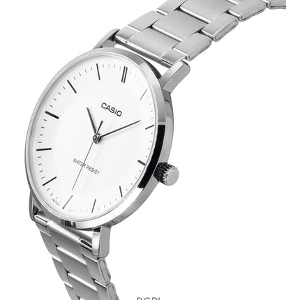 Montre analogique Casio Standard pour homme, acier inoxydable, cadran blanc, quartz, MTP-VT04D-7E