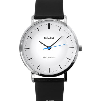 Montre analogique Casio Standard pour homme, bracelet en cuir, cadran blanc, quartz, MTP-VT04L-7E