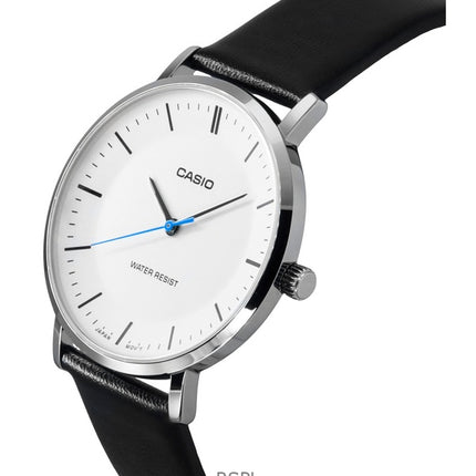 Montre analogique Casio Standard pour homme, bracelet en cuir, cadran blanc, quartz, MTP-VT04L-7E