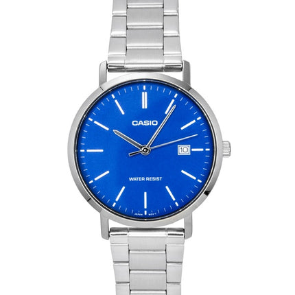 Montre homme Casio analogique en acier inoxydable, cadran bleu, mouvement à quartz MTP-VT05D-2E