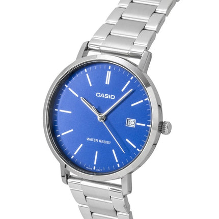 Montre homme Casio analogique en acier inoxydable, cadran bleu, mouvement à quartz MTP-VT05D-2E