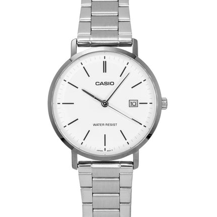 Montre homme Casio analogique en acier inoxydable, cadran blanc, mouvement à quartz MTP-VT05D-7E