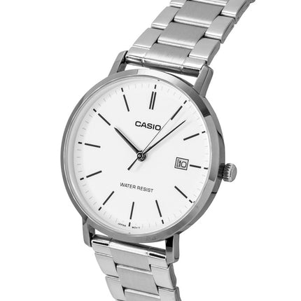 Montre homme Casio analogique en acier inoxydable, cadran blanc, mouvement à quartz MTP-VT05D-7E