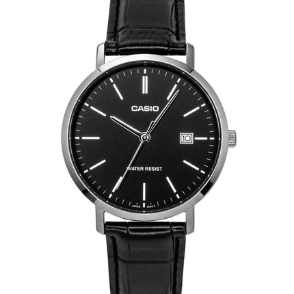 Montre homme Casio MTP-VT05L-1E à quartz, bracelet en cuir analogique et cadran noir