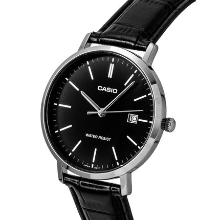 Montre homme Casio MTP-VT05L-1E à quartz, bracelet en cuir analogique et cadran noir