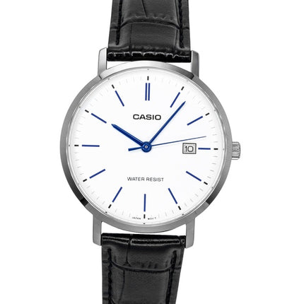 Montre homme Casio analogique à quartz, bracelet en cuir, cadran blanc, MTP-VT05L-7E
