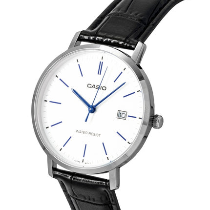 Montre homme Casio analogique à quartz, bracelet en cuir, cadran blanc, MTP-VT05L-7E