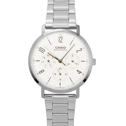 Montre homme Casio analogique en acier inoxydable, cadran blanc, mouvement à quartz MTP-VT06D-7B