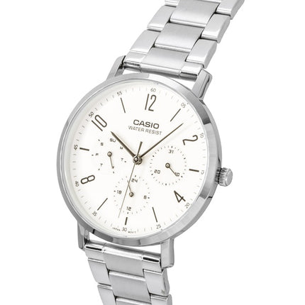 Montre homme Casio analogique en acier inoxydable, cadran blanc, mouvement à quartz MTP-VT06D-7B