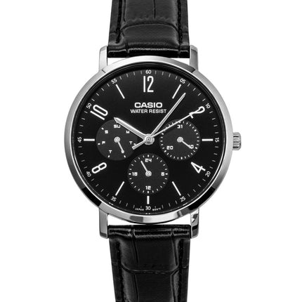 Montre homme Casio MTP-VT06L-1B à quartz, bracelet en cuir analogique et cadran noir
