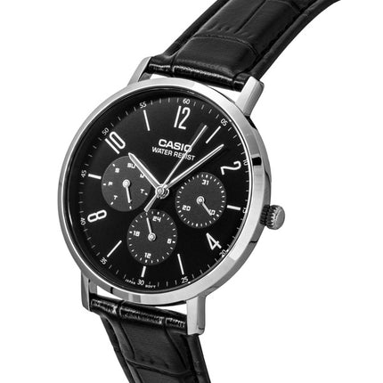 Montre homme Casio MTP-VT06L-1B à quartz, bracelet en cuir analogique et cadran noir