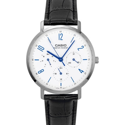 Montre homme Casio analogique à quartz, bracelet en cuir, cadran blanc, MTP-VT06L-7B