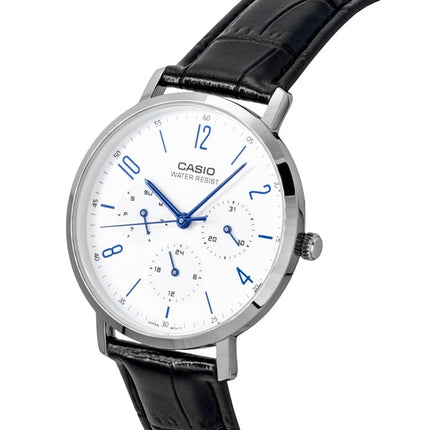 Montre homme Casio analogique à quartz, bracelet en cuir, cadran blanc, MTP-VT06L-7B