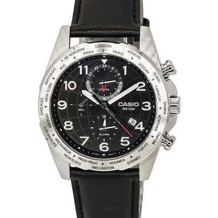 Montre Homme Casio Standard Analogique Bracelet Cuir Cadran Noir Quartz MTP-W500L-1A MTPW500L-1