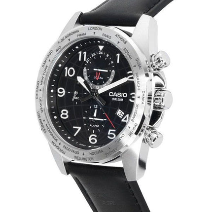 Montre Homme Casio Standard Analogique Bracelet Cuir Cadran Noir Quartz MTP-W500L-1A MTPW500L-1