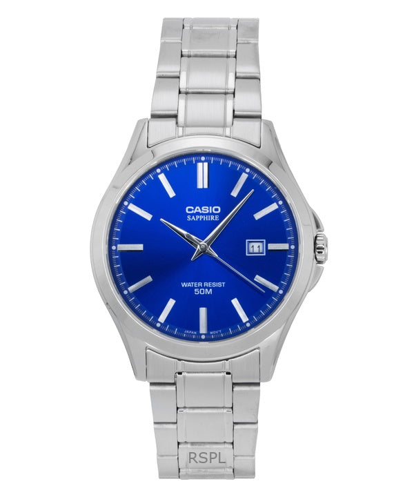 Montre analogique Casio Standard pour homme, acier inoxydable, cadran bleu, quartz, MTS-115D-2A1V