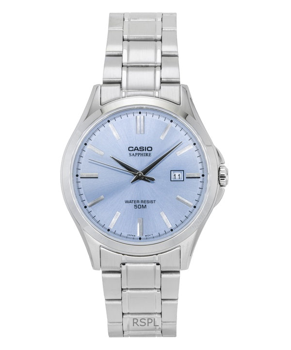 Montre analogique Casio Standard pour homme, acier inoxydable, cadran bleu clair, quartz, MTS-115D-2A2V