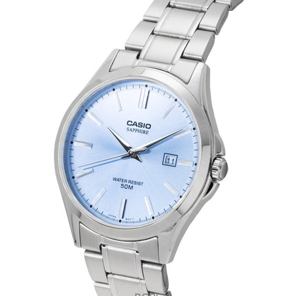 Montre analogique Casio Standard pour homme, acier inoxydable, cadran bleu clair, quartz, MTS-115D-2A2V