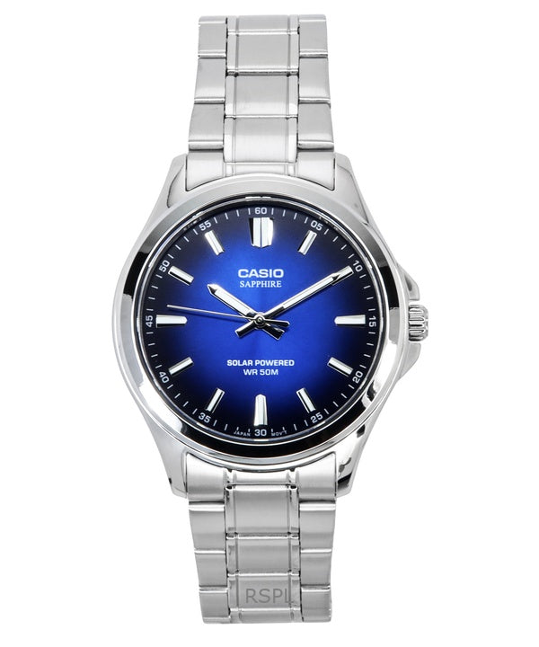 Montre analogique Casio Standard pour homme, cadran bleu, acier inoxydable, solaire, MTS-RS100D-2AV