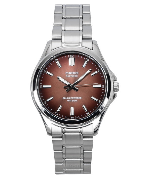 Montre analogique Casio Standard pour homme, cadran marron, acier inoxydable, solaire, MTS-RS100D-5A