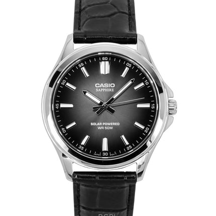 Montre analogique Casio Standard pour homme, bracelet en cuir, cadran noir, solaire, MTS-RS100L-1AV