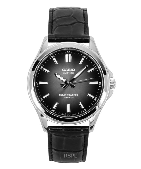 Montre analogique Casio Standard pour homme, bracelet en cuir, cadran noir, solaire, MTS-RS100L-1AV