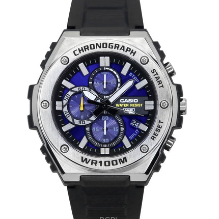 Montre chronographe analogique standard Casio pour homme avec bracelet en résine et cadran bleu, quartz MWA-300H-2AV, 100 m
