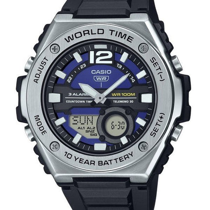 Montre pour homme Casio Standard analogique numérique bracelet en résine cadran bleu Quartz MWQ-100-2AV 100M