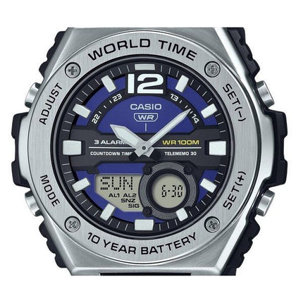 Montre pour homme Casio Standard analogique numérique bracelet en résine cadran bleu Quartz MWQ-100-2AV 100M