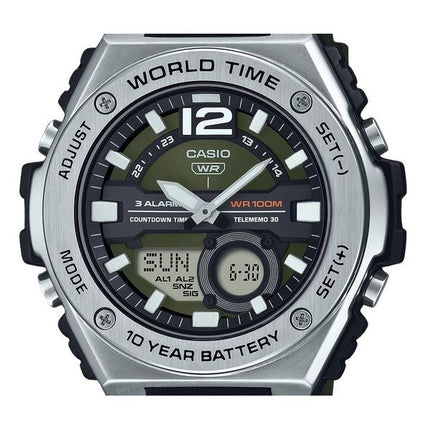 Montre pour homme Casio Standard analogique numérique bracelet en résine cadran vert Quartz MWQ-100-3AV 100M