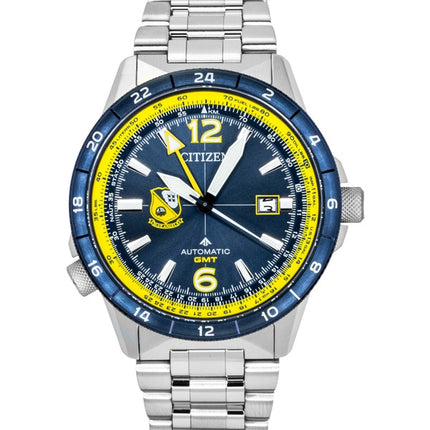 Montre homme Citizen GMT analogique en acier inoxydable, cadran bleu marine, automatique NB6044-54L, étanche à 200 m