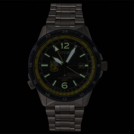 Montre homme Citizen GMT analogique en acier inoxydable, cadran bleu marine, automatique NB6044-54L, étanche à 200 m
